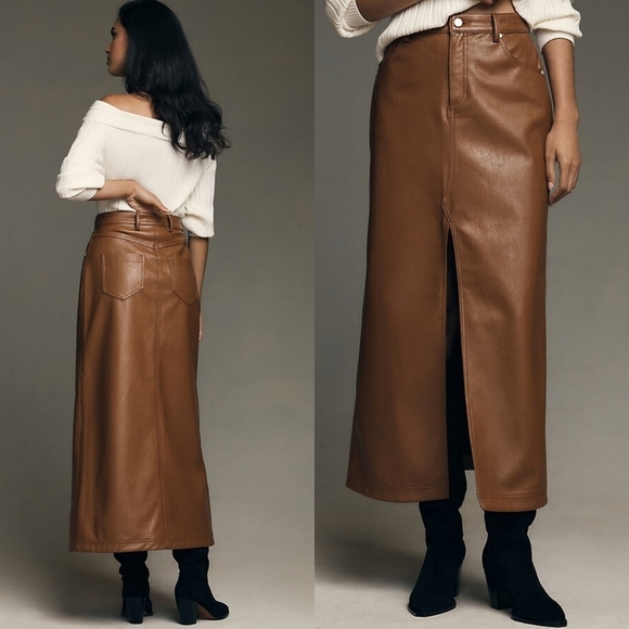 Anthropologie the Madi Faux Leather front-slit skirt by Pilcro - Picture 2 of 10